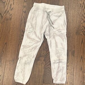NSF Distressed subtle Tye Dye Joggers in Cream/light grey